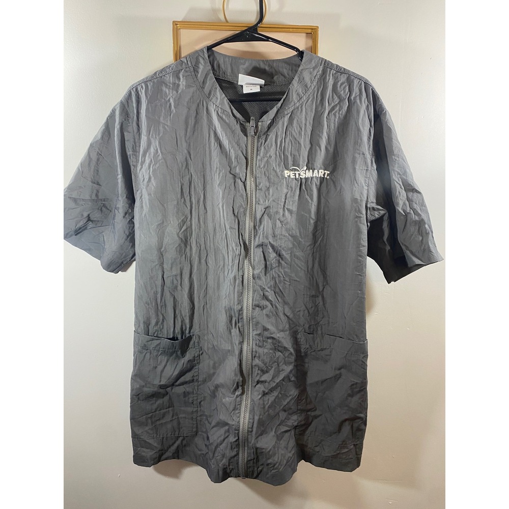 WearGuard PetSmart Grooming Smock Gray Zip Front Short Sleeve Uniform Medium